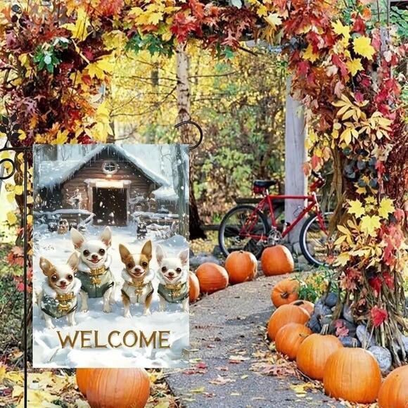 Chihuahua Dogs Welcome Flag Banner for Lawn and Garden • Christmas Winter Theme - Picture 4 of 8